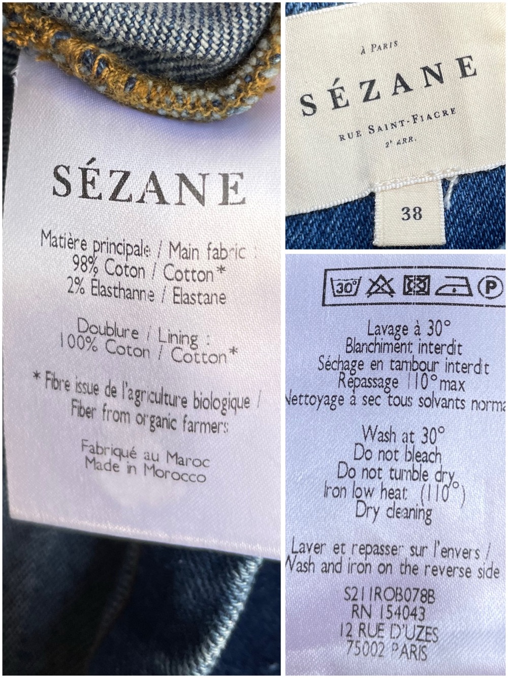 SEZANE Blue Denim Tie Waist Belted Puff Sleeve Button Back Haneia Mini Dress - Picture 14 of 15